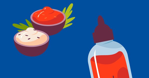 Illustration mit Grillsauce, und Saucenflasche.