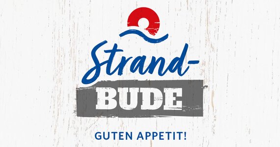 Grafik mit dem Schriftzug „Combi Strandbude" und dem Schriftzug „Guten Appetit".