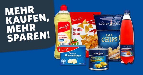 Mehr kaufen, mehr sparen: Eigenmarken Angebote: Butter, Chips, Spülmittel, Saft, Mais