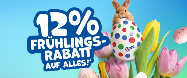 Header mit der Aufschrift "12 % Frühlingsrabatt auf alles!"