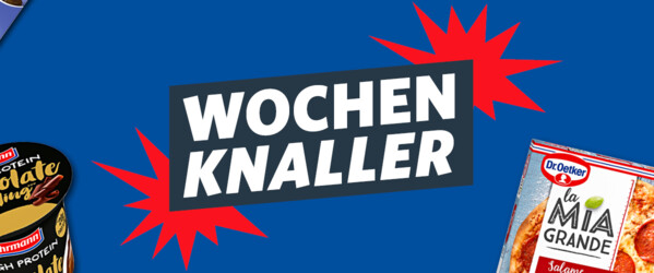 Banner mit der Aufschrift „Wochenknaller“ und verschiedenen Lebensmitteln sowie einem Button „Jetzt entdecken
