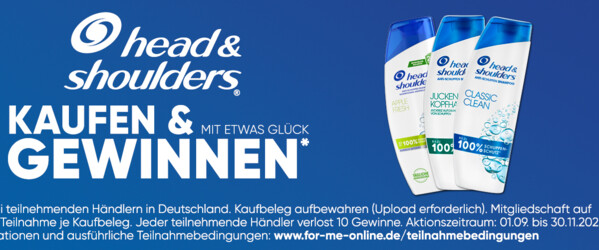 Gewinnspiel Head & Shoulders, Abbildung des Shampoos und Tickets sowie Text "Städtetrip oder VIP-Tickets Gewinnen"